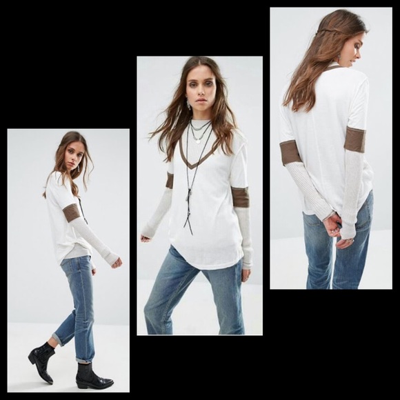 We the Free Heathered Colorblock V-Neck Tee Shirt - Picture 3 of 8